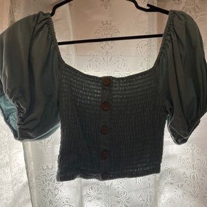 Cropped Puffed Sleeve Blouse